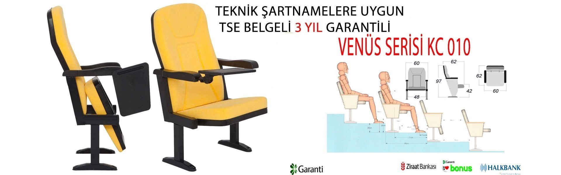Katlanabilir Açık Kol Yazı Tablalı Konferans Koltuğu KC 010