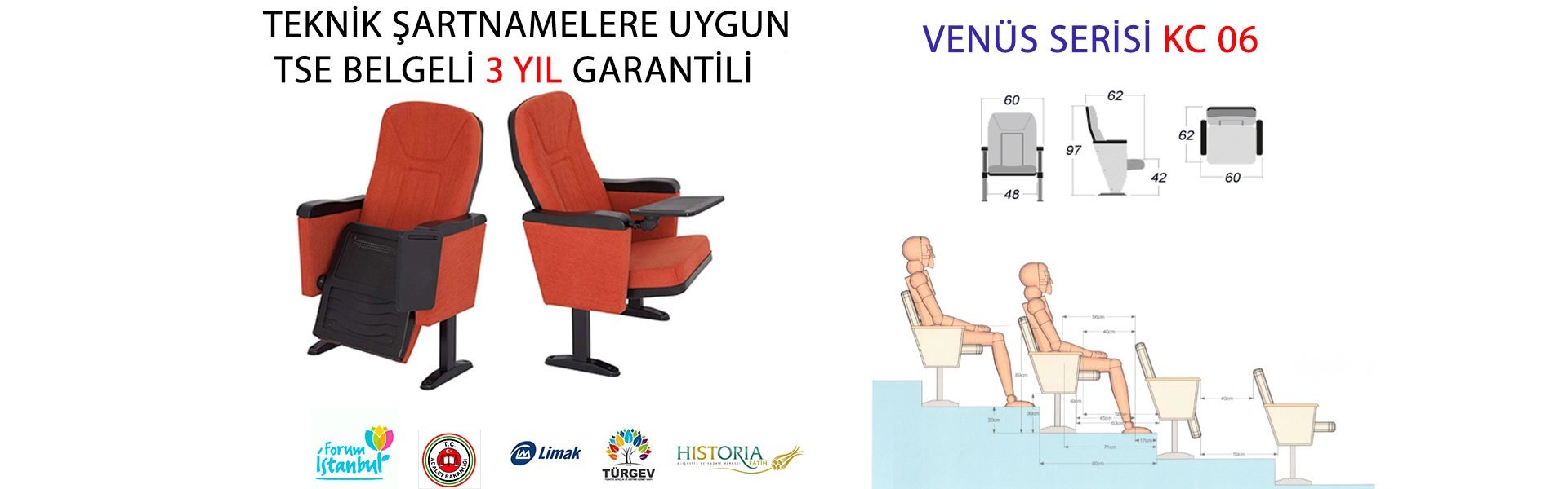 Katlanabilir Standart Yazı Tablalı Konferans Koltuğu KC 06