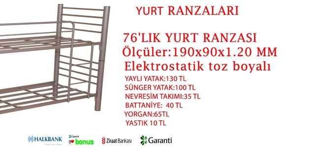 76'LIK YURT RANZASI YURTLARA ÇELİK RANZA